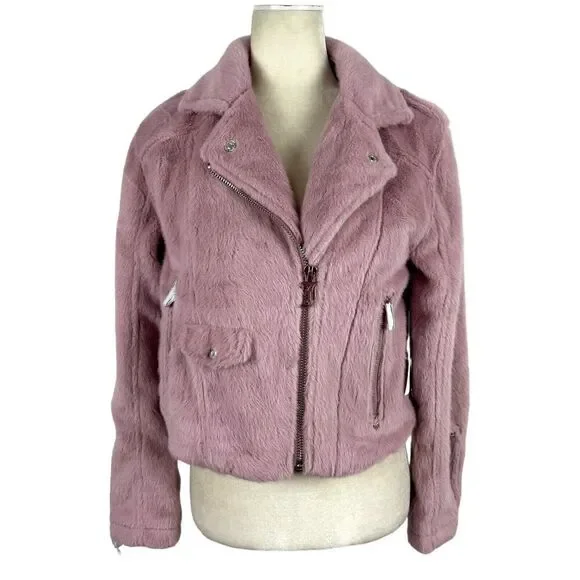 Juicy Couture Blush Pink Faux Fur Plush Moto Jacket Alexa Crop Size Small NWT